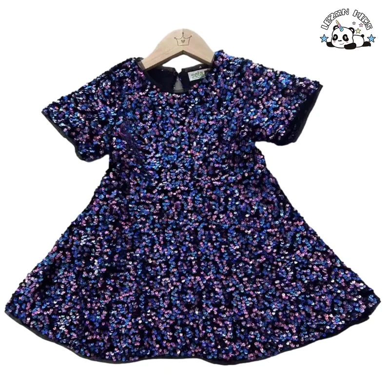 LEZONKIDS - Vestido de Princesa Brilhante com Lantejoulas para Meninas Pequenas, Varejo por Atacado de Verão